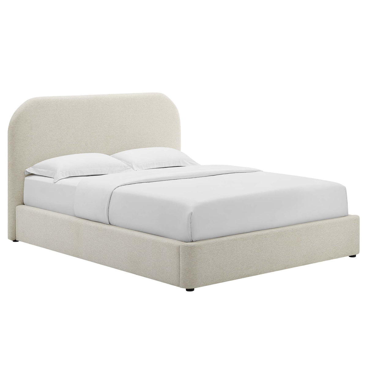 Keynote Heathered Weave Ivory Upholstered Fabric Curved King Platform Bed - Ornate Home