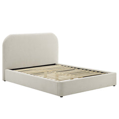 Keynote Heathered Weave Ivory Upholstered Fabric Curved Queen Platform Bed - Ornate Home