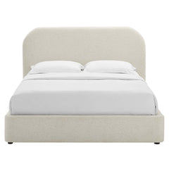 Keynote Heathered Weave Ivory Upholstered Fabric Curved Queen Platform Bed - Ornate Home