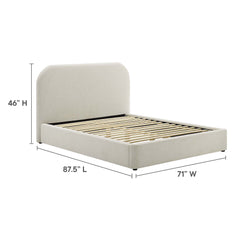 Keynote Heathered Weave Ivory Upholstered Fabric Curved Queen Platform Bed - Ornate Home