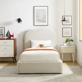 Keynote Heathered Weave Ivory Upholstered Fabric Curved Twin Platform Bed - Ornate Home