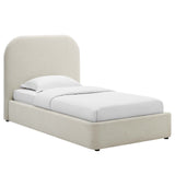 Keynote Heathered Weave Ivory Upholstered Fabric Curved Twin Platform Bed - Ornate Home