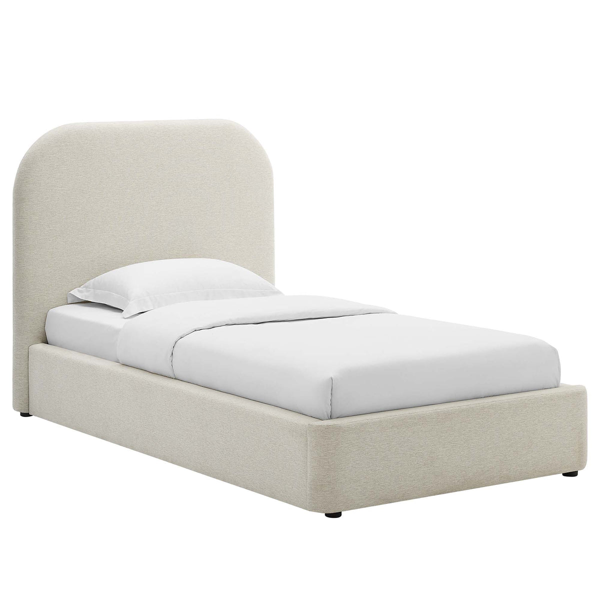 Keynote Heathered Weave Ivory Upholstered Fabric Curved Twin Platform Bed - Ornate Home