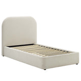 Keynote Heathered Weave Ivory Upholstered Fabric Curved Twin Platform Bed - Ornate Home