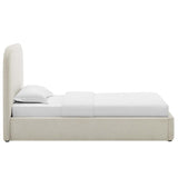 Keynote Heathered Weave Ivory Upholstered Fabric Curved Twin Platform Bed - Ornate Home