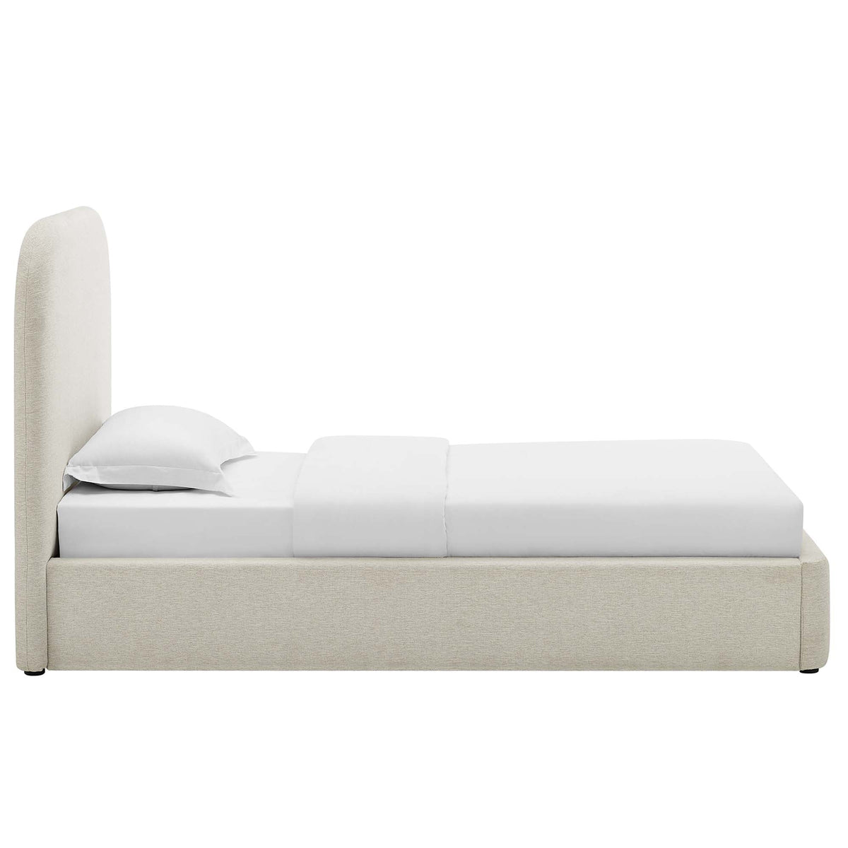 Keynote Heathered Weave Ivory Upholstered Fabric Curved Twin Platform Bed - Ornate Home