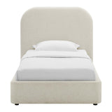 Keynote Heathered Weave Ivory Upholstered Fabric Curved Twin Platform Bed - Ornate Home