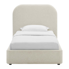 Keynote Heathered Weave Ivory Upholstered Fabric Curved Twin Platform Bed - Ornate Home