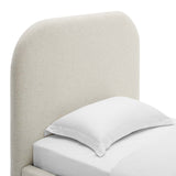 Keynote Heathered Weave Ivory Upholstered Fabric Curved Twin Platform Bed - Ornate Home