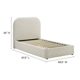 Keynote Heathered Weave Ivory Upholstered Fabric Curved Twin Platform Bed - Ornate Home
