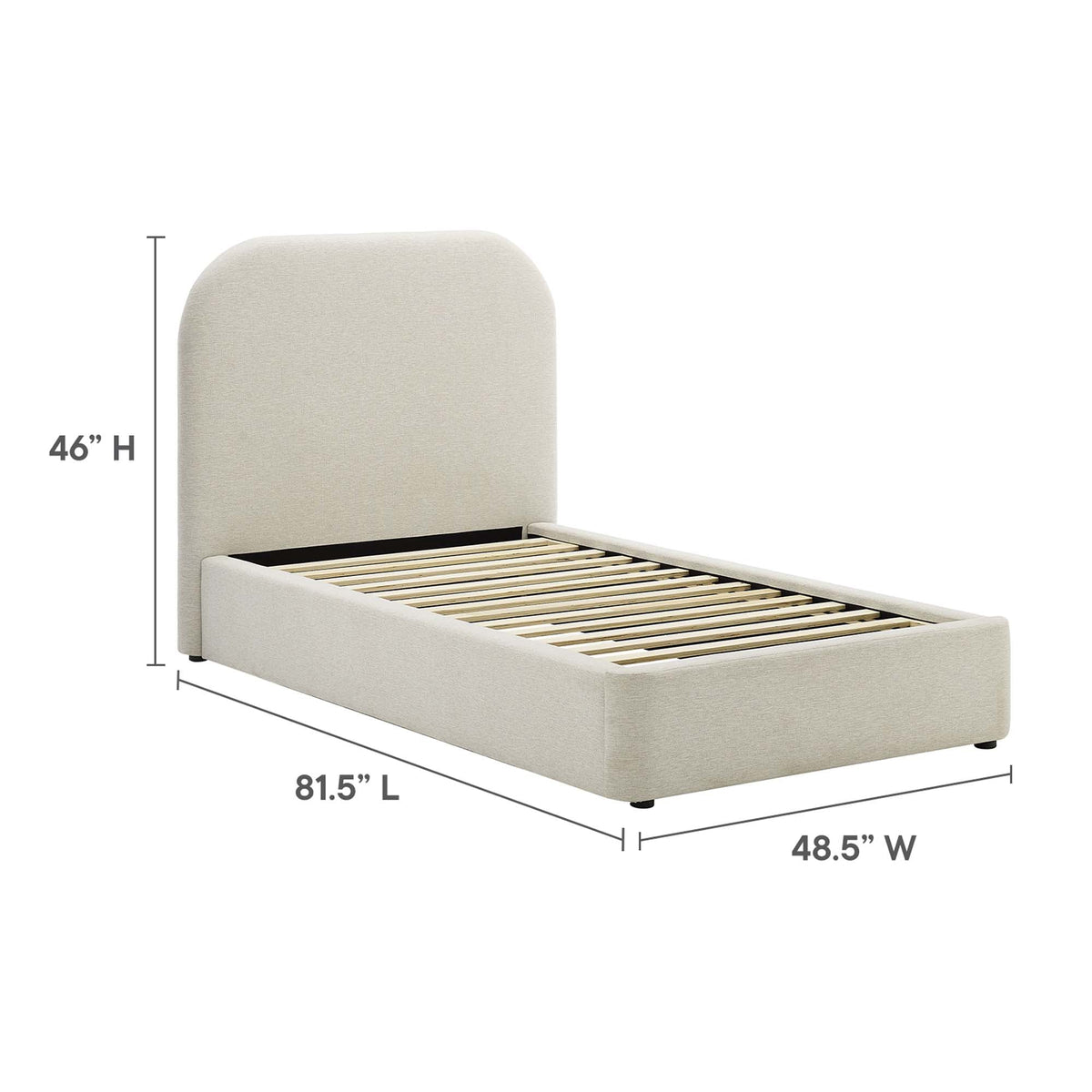 Keynote Heathered Weave Ivory Upholstered Fabric Curved Twin Platform Bed - Ornate Home