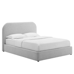 Keynote Heathered Weave Light Gray Upholstered Fabric Curved Full Platform Bed - Ornate Home