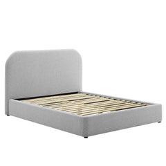 Keynote Heathered Weave Light Gray Upholstered Fabric Curved Full Platform Bed - Ornate Home