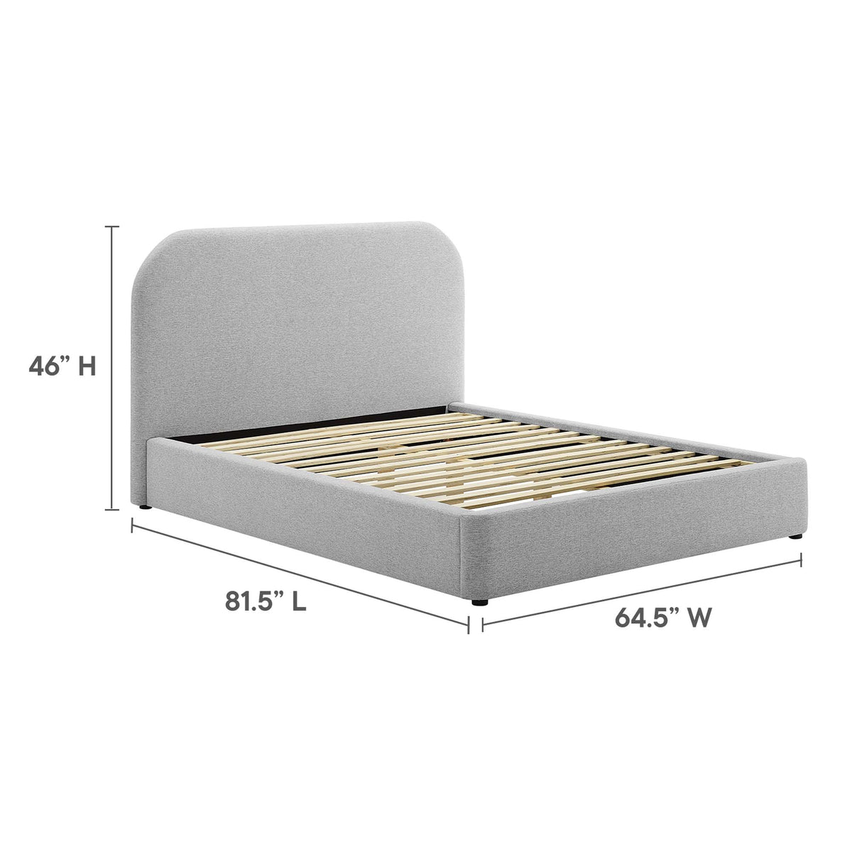 Keynote Heathered Weave Light Gray Upholstered Fabric Curved Full Platform Bed - Ornate Home
