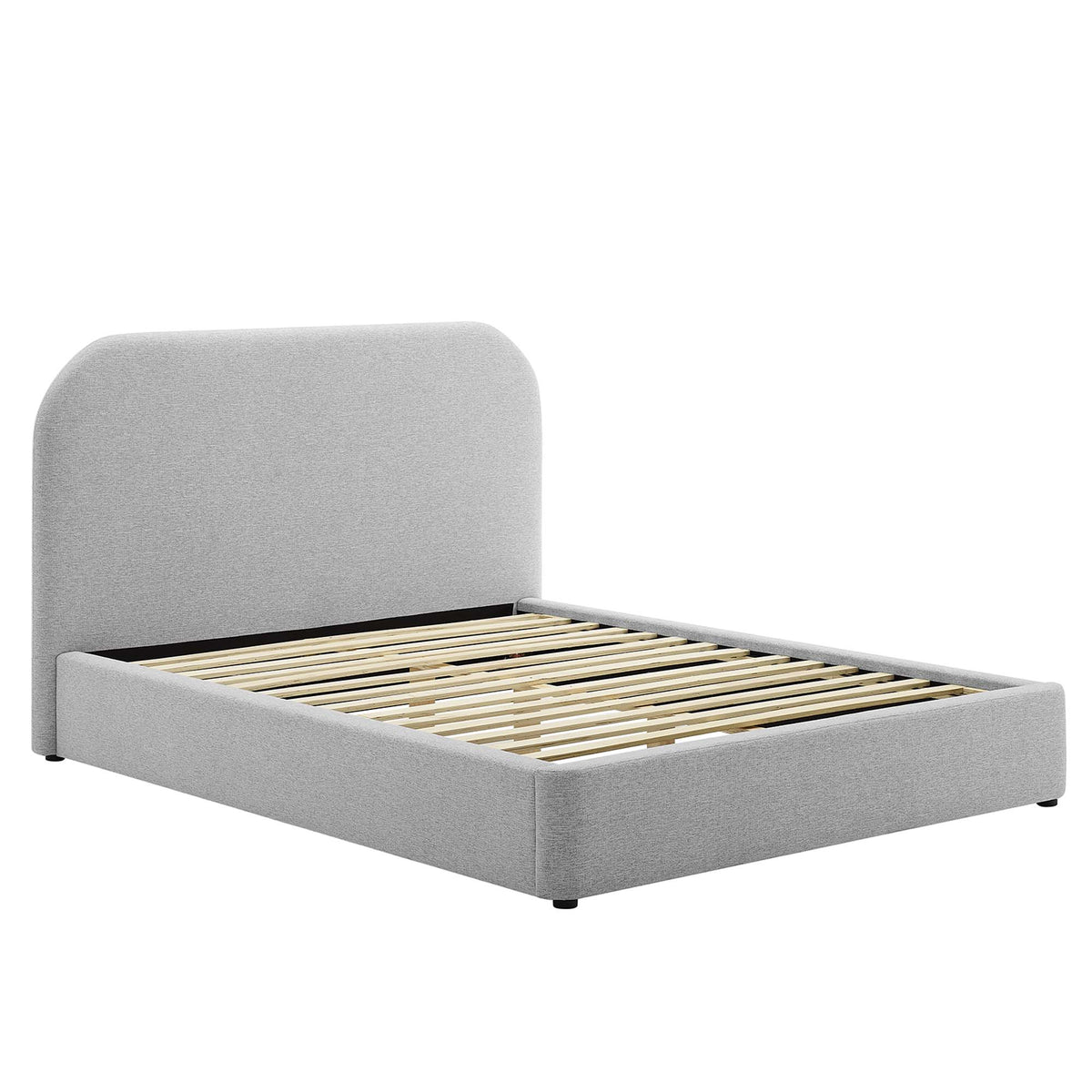 Keynote Heathered Weave Light Gray Upholstered Fabric Curved King Platform Bed - Ornate Home