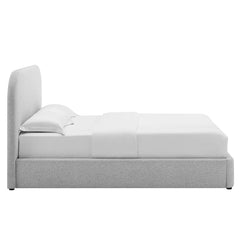 Keynote Heathered Weave Light Gray Upholstered Fabric Curved King Platform Bed - Ornate Home