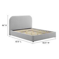 Keynote Heathered Weave Light Gray Upholstered Fabric Curved King Platform Bed - Ornate Home