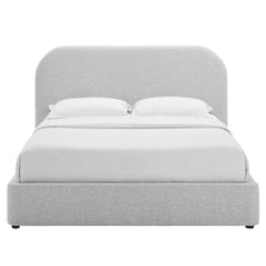Keynote Heathered Weave Light Gray Upholstered Fabric Curved Queen Platform Bed - Ornate Home