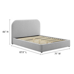 Keynote Heathered Weave Light Gray Upholstered Fabric Curved Queen Platform Bed - Ornate Home