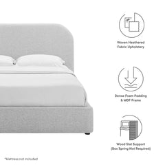 Keynote Heathered Weave Light Gray Upholstered Fabric Curved Queen Platform Bed - Ornate Home