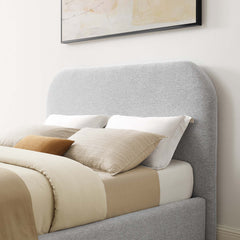 Keynote Heathered Weave Light Gray Upholstered Fabric Curved Queen Platform Bed - Ornate Home