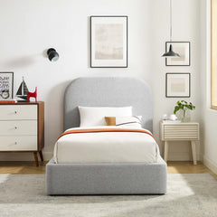 Keynote Heathered Weave Light Gray Upholstered Fabric Curved Twin Platform Bed - Ornate Home