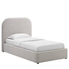 Keynote Heathered Weave Light Gray Upholstered Fabric Curved Twin Platform Bed - Ornate Home