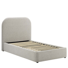 Keynote Heathered Weave Light Gray Upholstered Fabric Curved Twin Platform Bed - Ornate Home