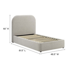 Keynote Heathered Weave Light Gray Upholstered Fabric Curved Twin Platform Bed - Ornate Home