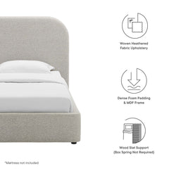 Keynote Heathered Weave Light Gray Upholstered Fabric Curved Twin Platform Bed - Ornate Home