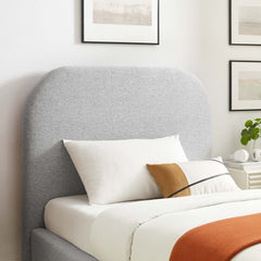 Keynote Heathered Weave Light Gray Upholstered Fabric Curved Twin Platform Bed - Ornate Home