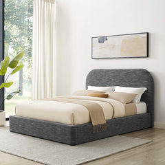 Keynote Heathered Weave Slate Upholstered Fabric Curved Full Platform Bed - Ornate Home