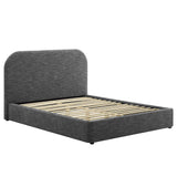 Keynote Heathered Weave Slate Upholstered Fabric Curved Full Platform Bed - Ornate Home