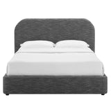 Keynote Heathered Weave Slate Upholstered Fabric Curved Full Platform Bed - Ornate Home