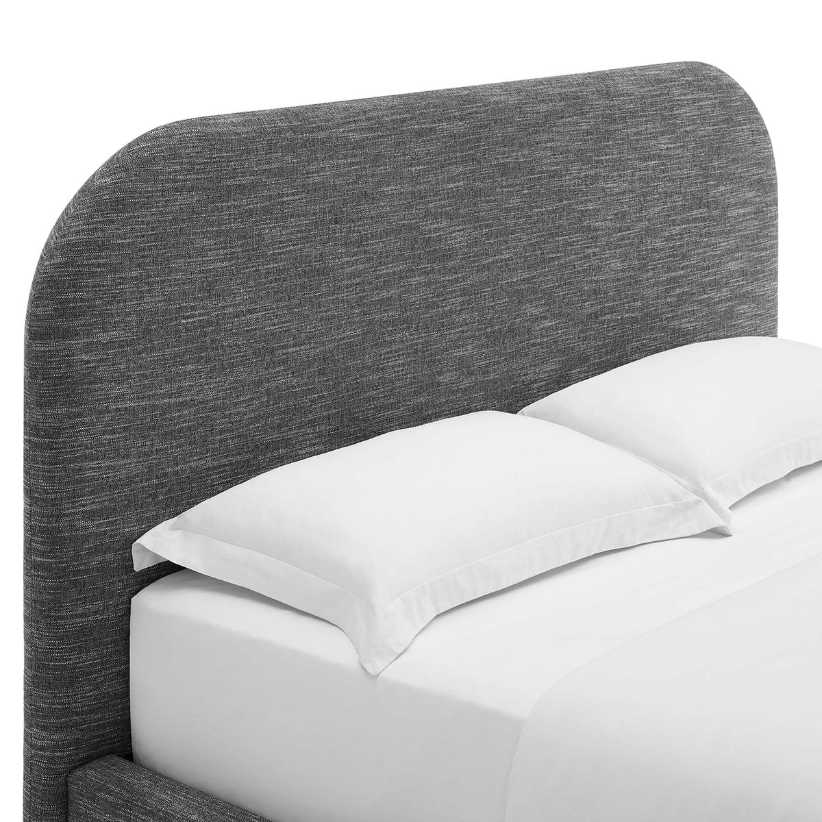Keynote Heathered Weave Slate Upholstered Fabric Curved Full Platform Bed - Ornate Home