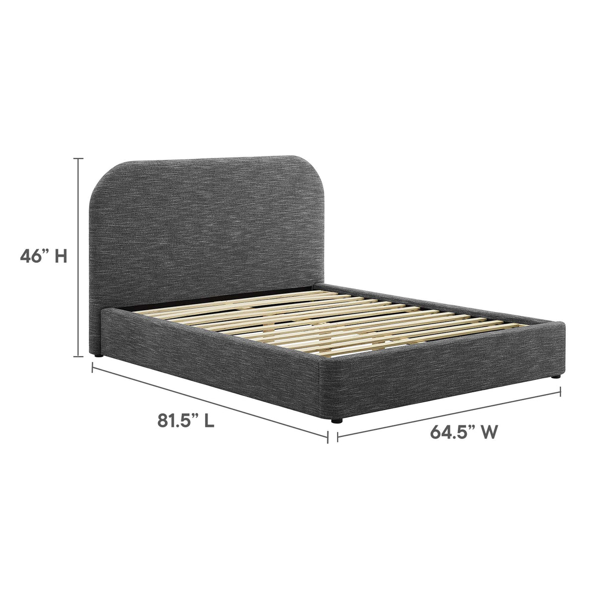 Keynote Heathered Weave Slate Upholstered Fabric Curved Full Platform Bed - Ornate Home