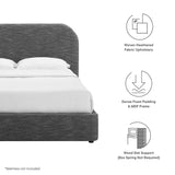 Keynote Heathered Weave Slate Upholstered Fabric Curved Full Platform Bed - Ornate Home
