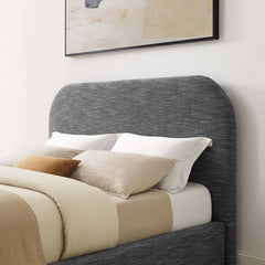 Keynote Heathered Weave Slate Upholstered Fabric Curved Full Platform Bed - Ornate Home