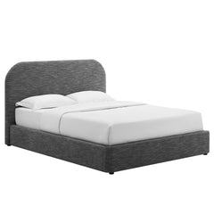 Keynote Heathered Weave Slate Upholstered Fabric Curved King Platform Bed - Ornate Home