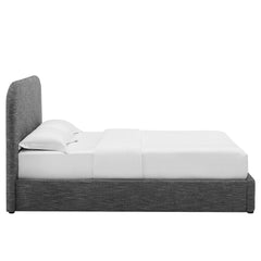 Keynote Heathered Weave Slate Upholstered Fabric Curved King Platform Bed - Ornate Home