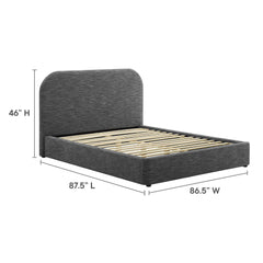 Keynote Heathered Weave Slate Upholstered Fabric Curved King Platform Bed - Ornate Home