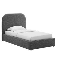 Keynote Heathered Weave Slate Upholstered Fabric Curved Twin Platform Bed - Ornate Home