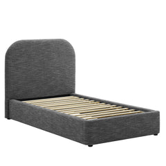 Keynote Heathered Weave Slate Upholstered Fabric Curved Twin Platform Bed - Ornate Home