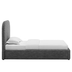 Keynote Heathered Weave Slate Upholstered Fabric Curved Twin Platform Bed - Ornate Home