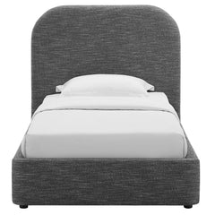 Keynote Heathered Weave Slate Upholstered Fabric Curved Twin Platform Bed - Ornate Home