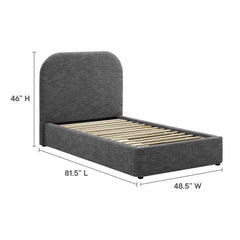 Keynote Heathered Weave Slate Upholstered Fabric Curved Twin Platform Bed - Ornate Home