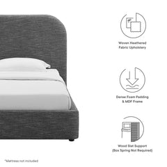 Keynote Heathered Weave Slate Upholstered Fabric Curved Twin Platform Bed - Ornate Home
