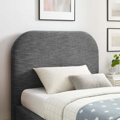 Keynote Heathered Weave Slate Upholstered Fabric Curved Twin Platform Bed - Ornate Home