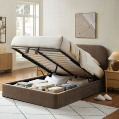 Keynote Mocha Queen Fabric Upholstered Storage Platform Bed Frame - Ornate Home