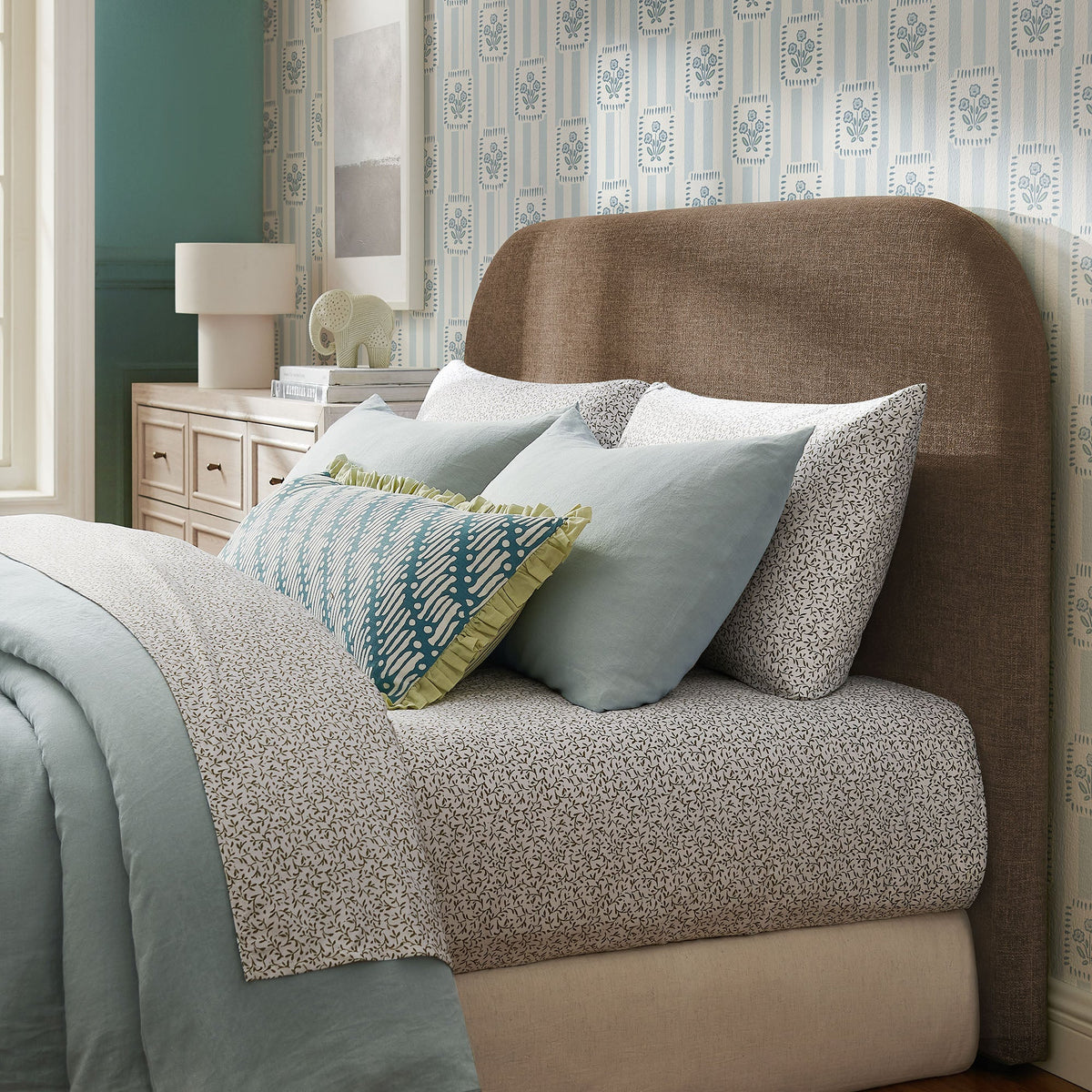 Keynote Mocha Queen Size Upholstered Fabric Headboard